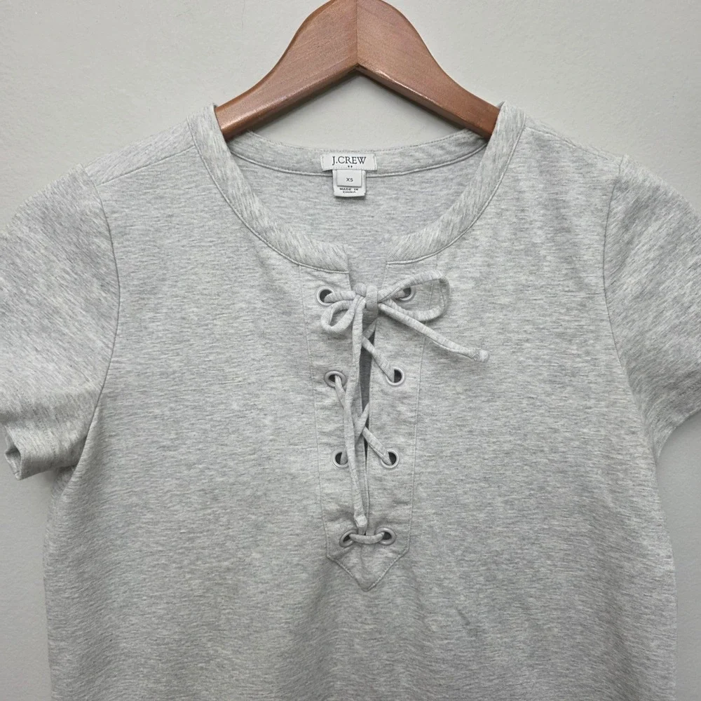 J.Crew T-Shirt Dress Womens XS Grey Casual Lace-Up Grommet‎ Shift Comfort Preppy